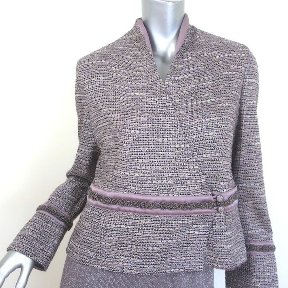 St. John Evening jacket tweed metallic beaded- luxury mauve pink silver M beaded